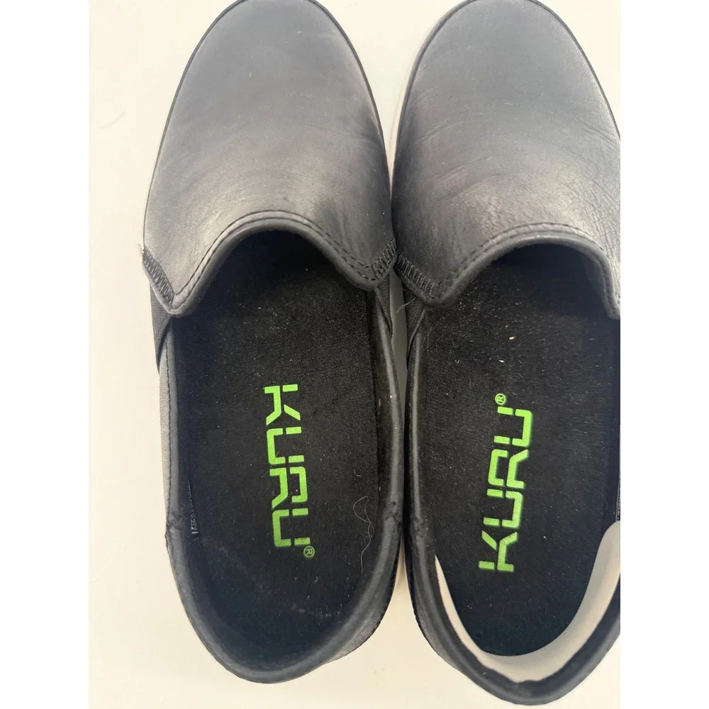 Kuru Roam Black Leather Slip On Sneakers Womens 7.5 Orthopedic Walking Shoes